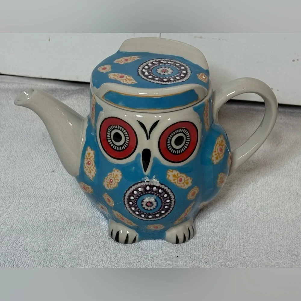 Vintage Ceramic Owl Teapot Hand Painted and Enamled Pottery Tea Pot by Royal